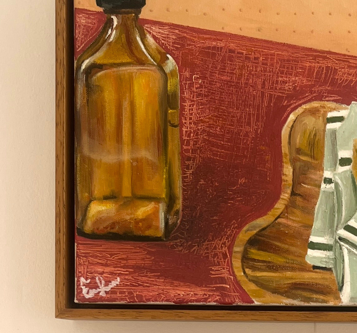 Painting of soap dispenser and a red cloth