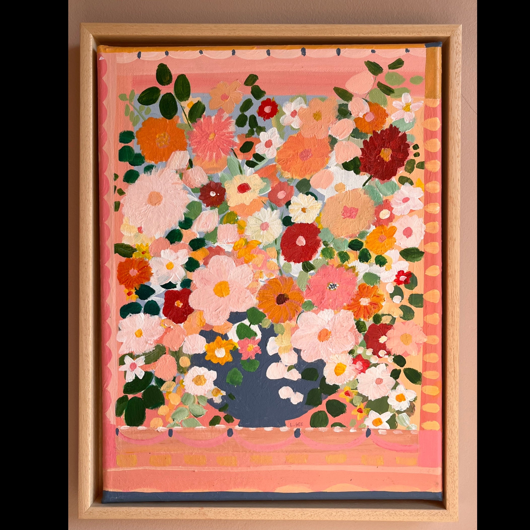 Floral art in light Wood frame