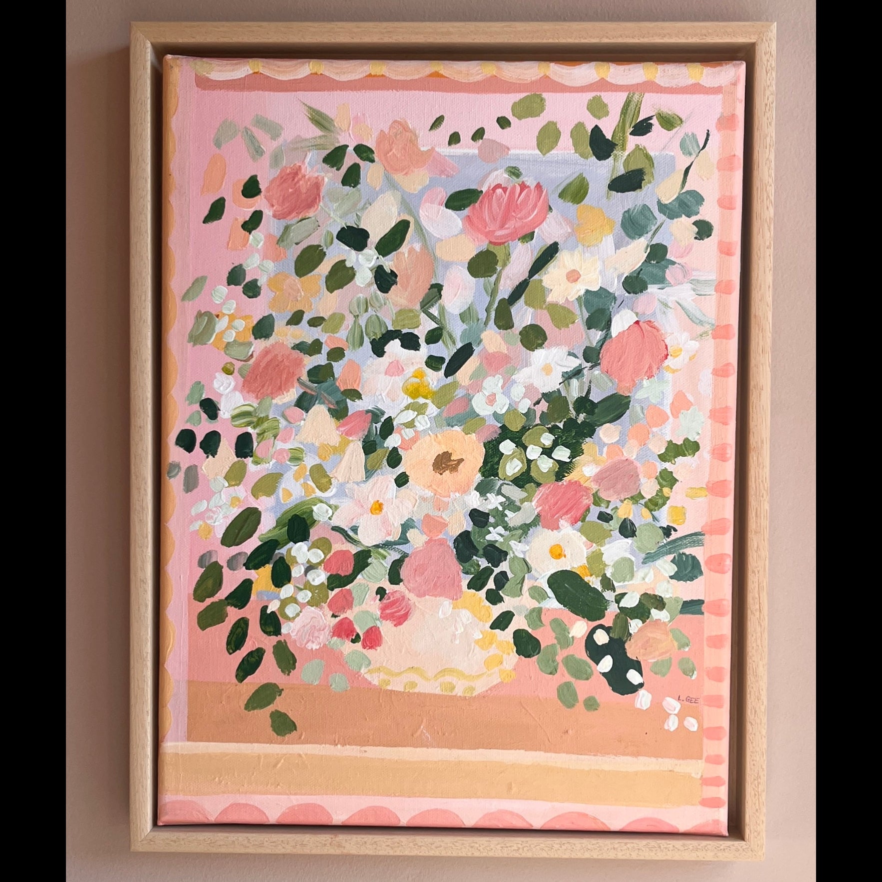 Floral art in light frame.