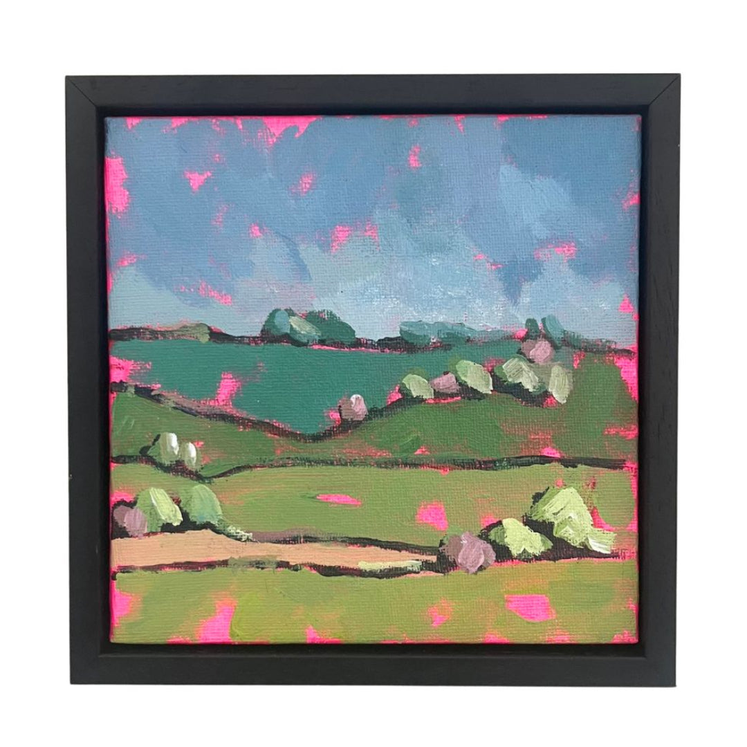 Image of a canvas depicting green landscapes
