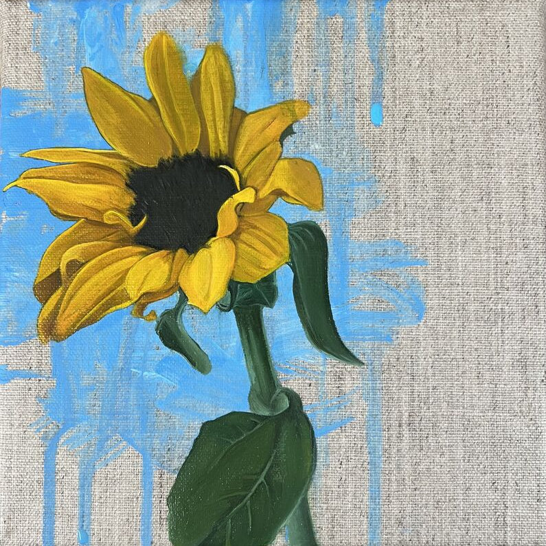 Still life sunflower painting on linen canvas
