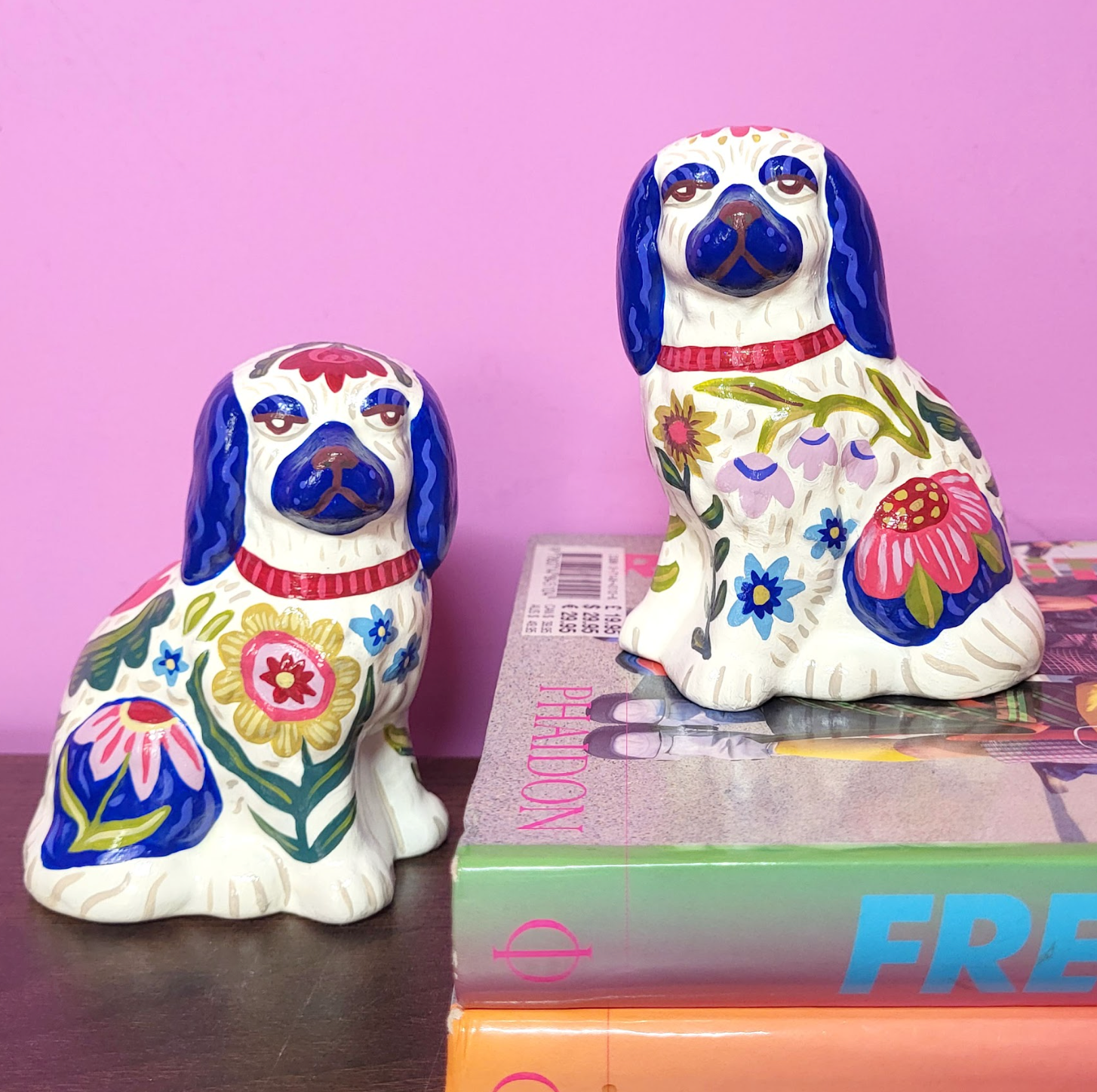 Pair of Blue Hand-Painted Dogs