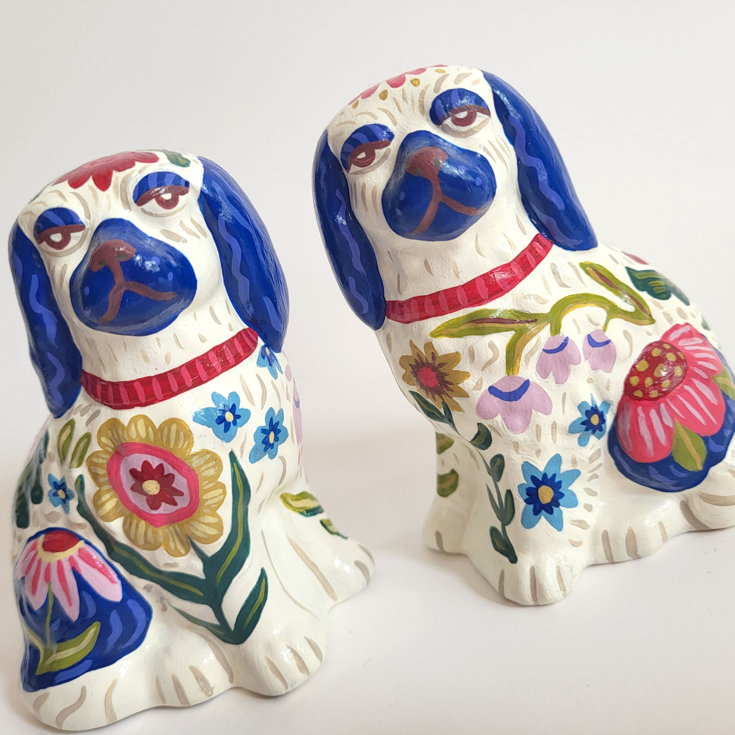 Pair of Blue Hand-Painted Dogs