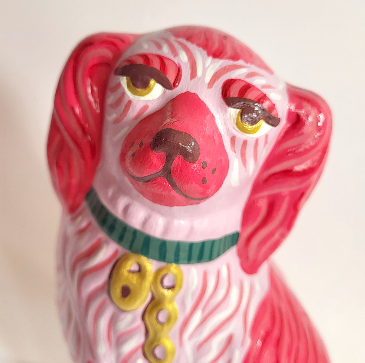 Pair of Pink Hand-Painted Dogs