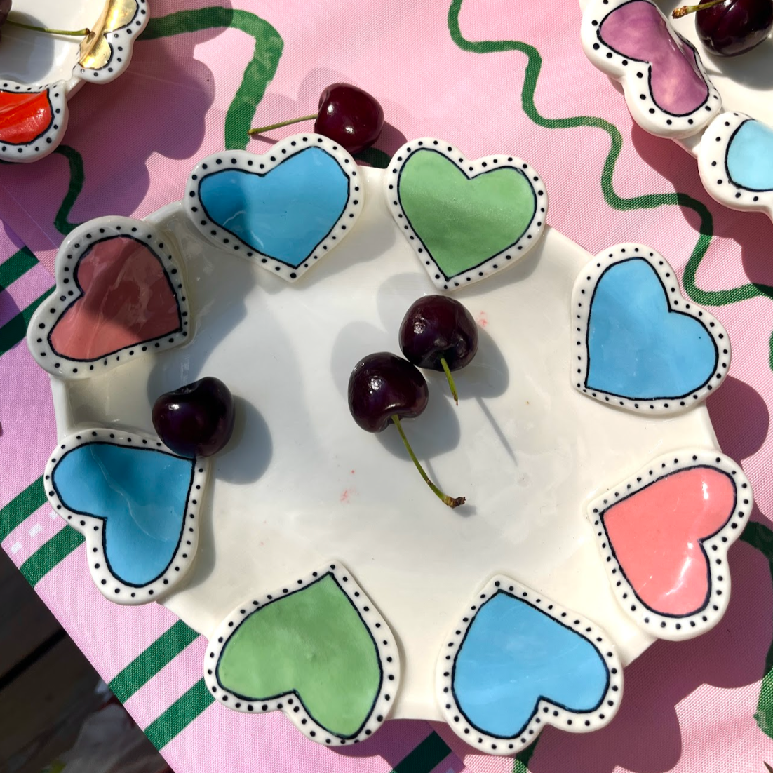 Blue, Pink & Green Hearts Large Oval Dish