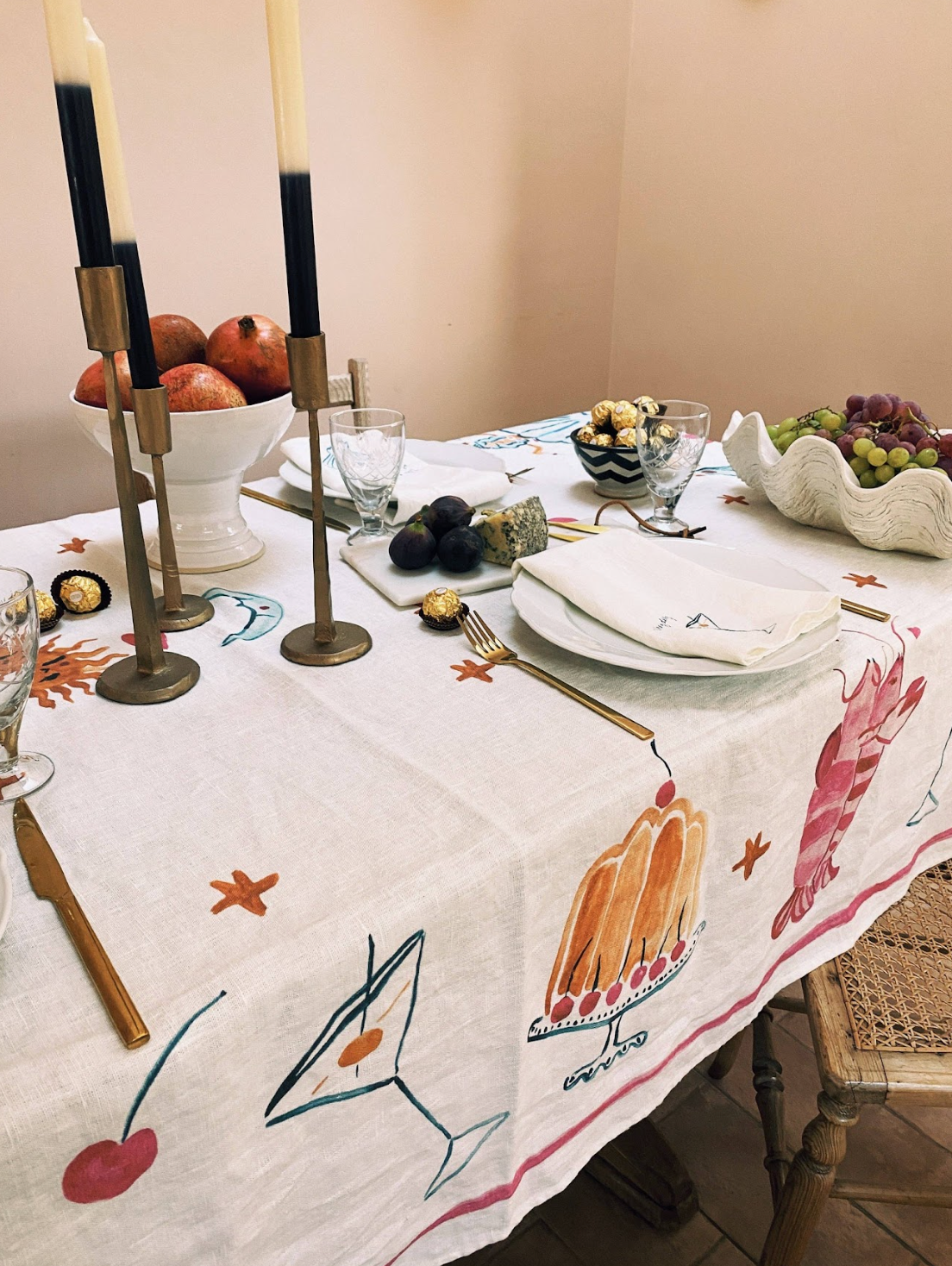 Illustrated Linen Tablecloth