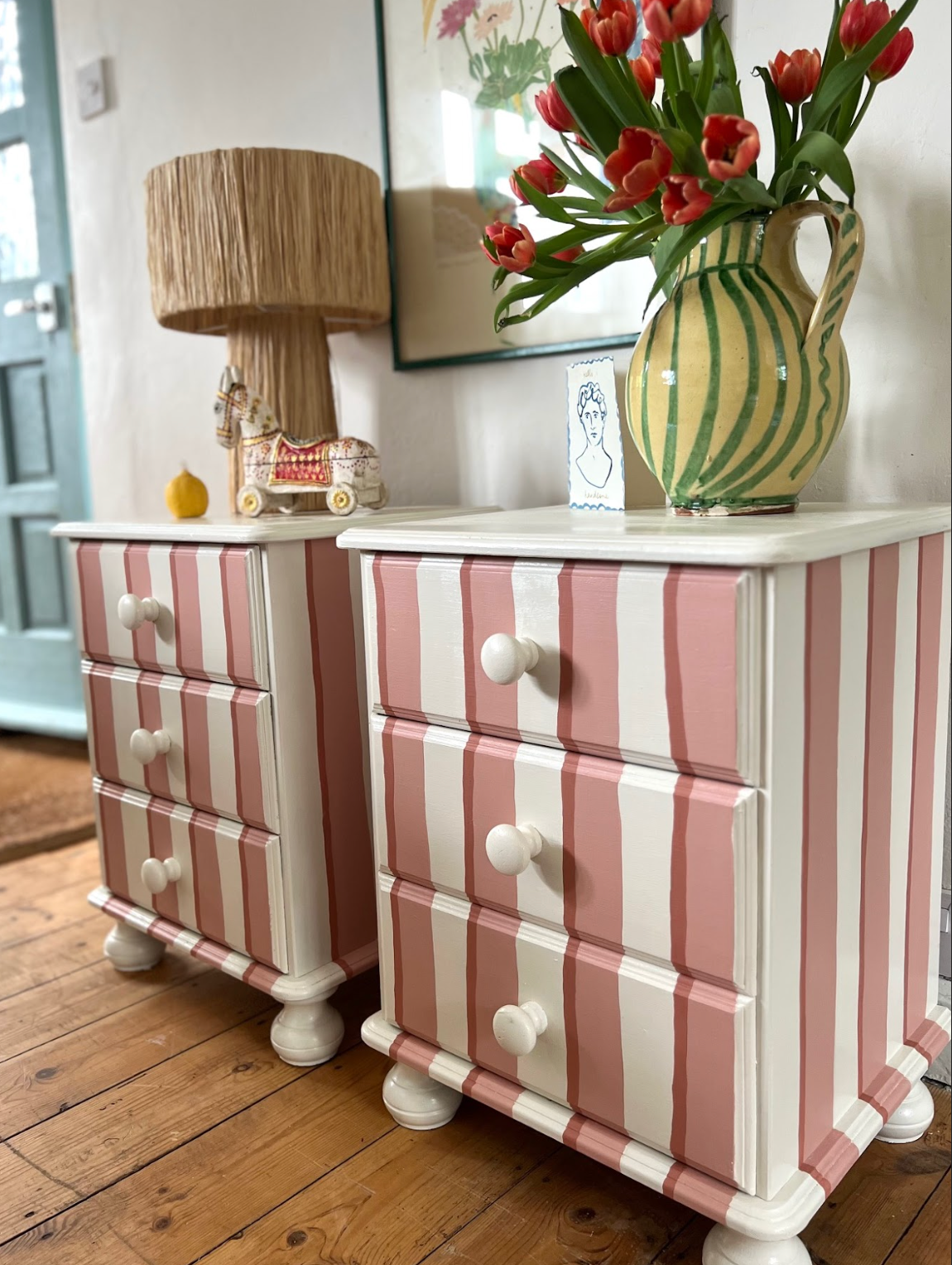 Pair of Pink & White Bedside Tables