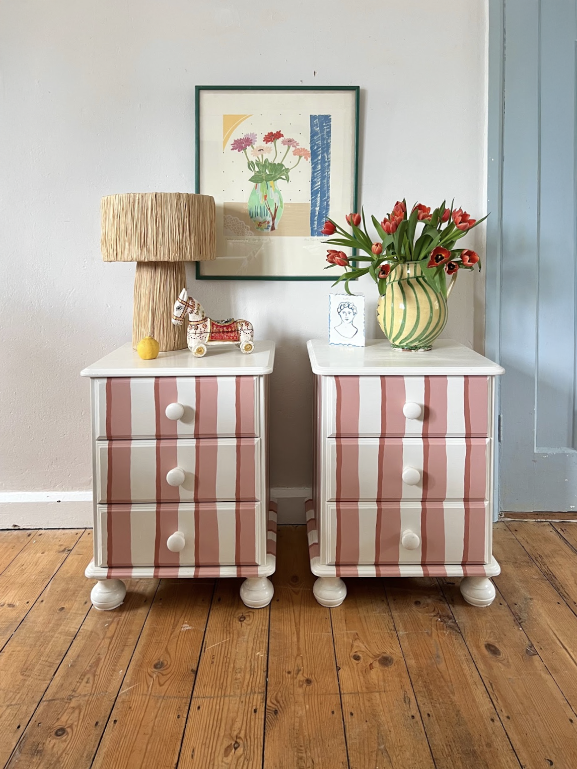 Pair of Pink & White Bedside Tables