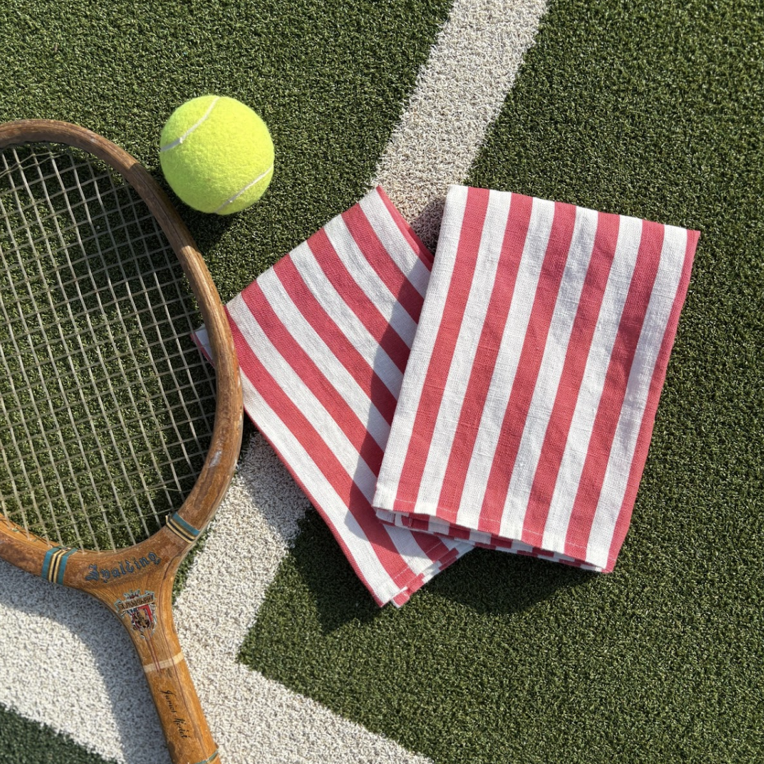 Set of 2 Red Striped Linen Napkins