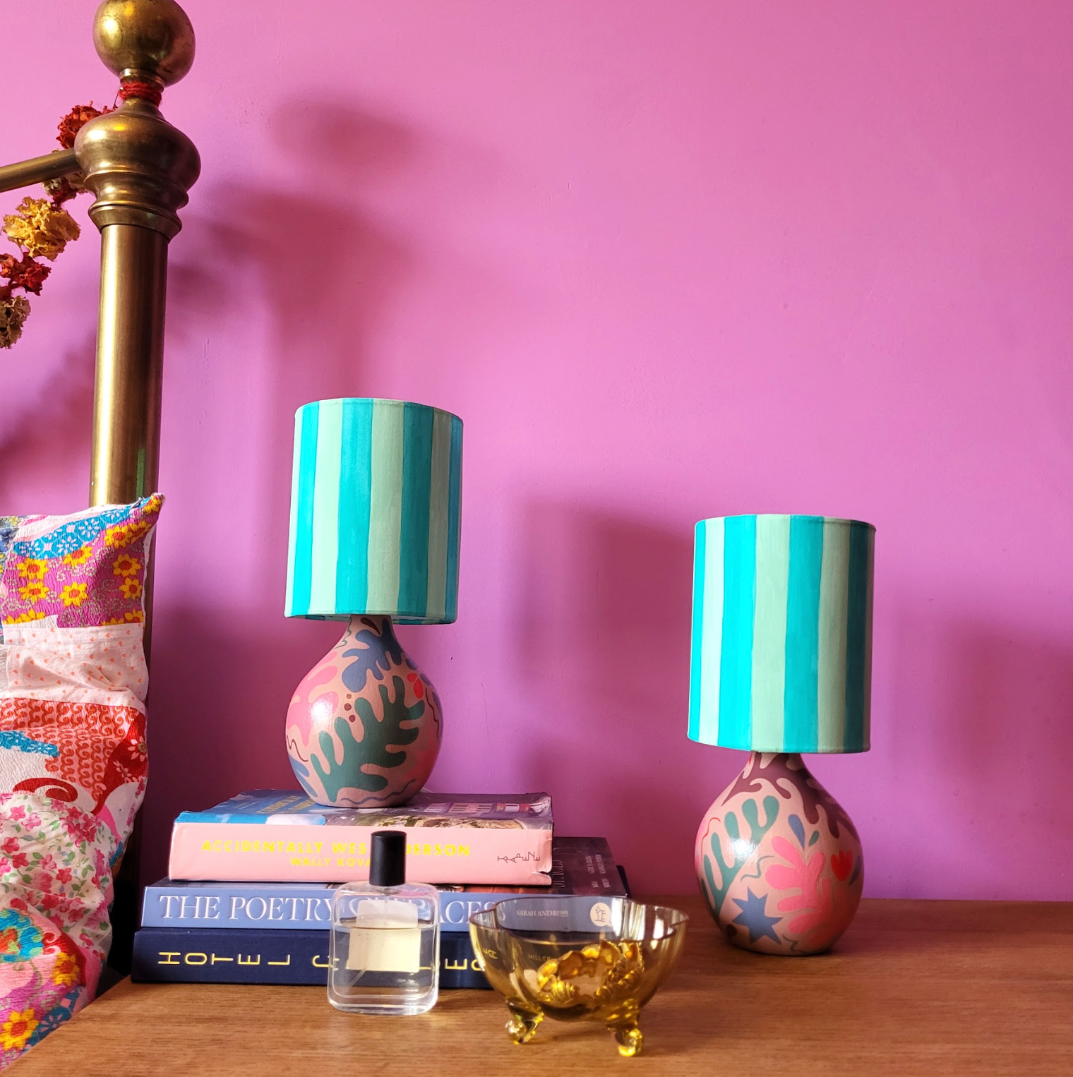 Pair of Hand-painted Lamps and Shades