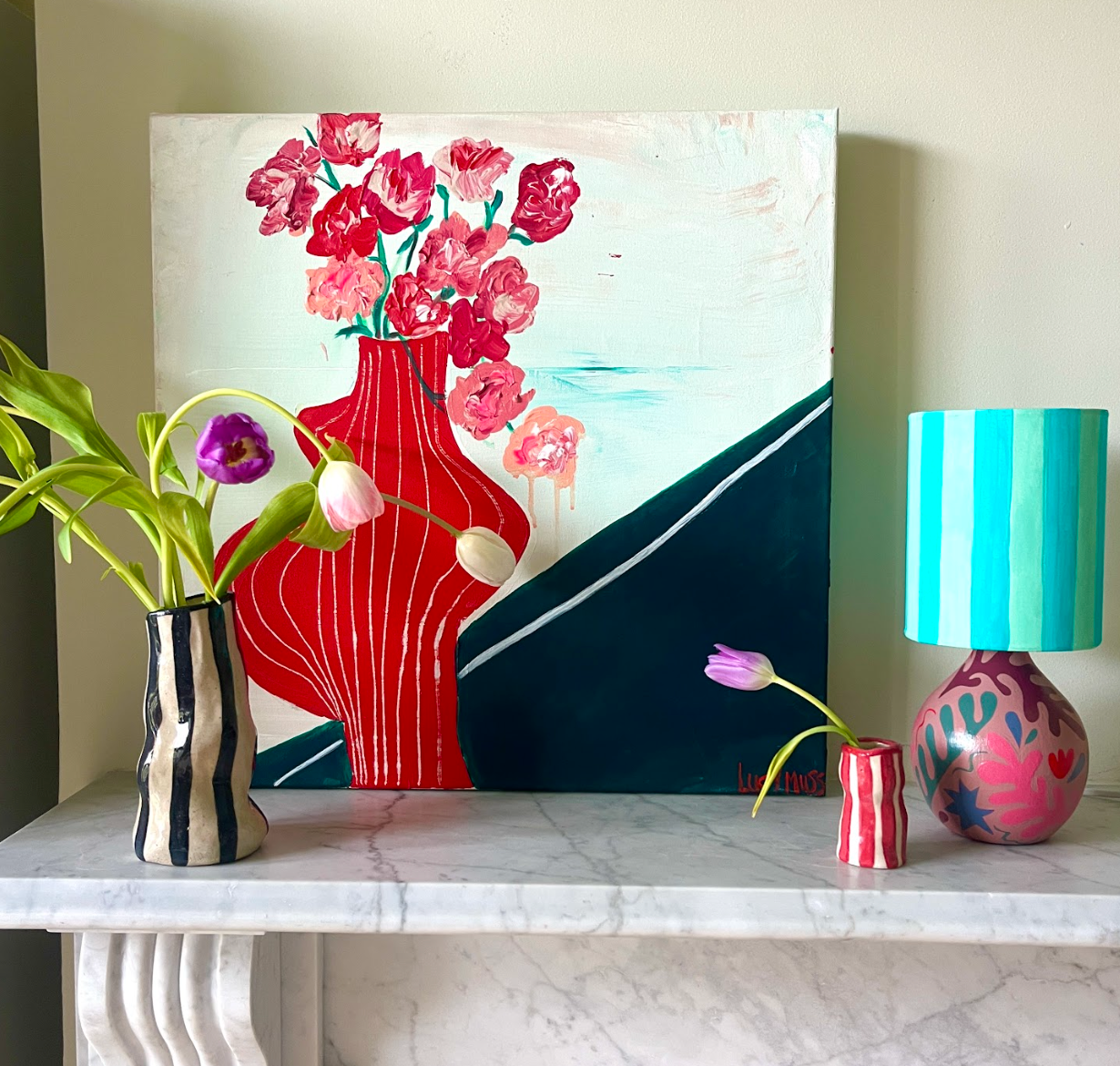 Pair of Hand-painted Lamps and Shades