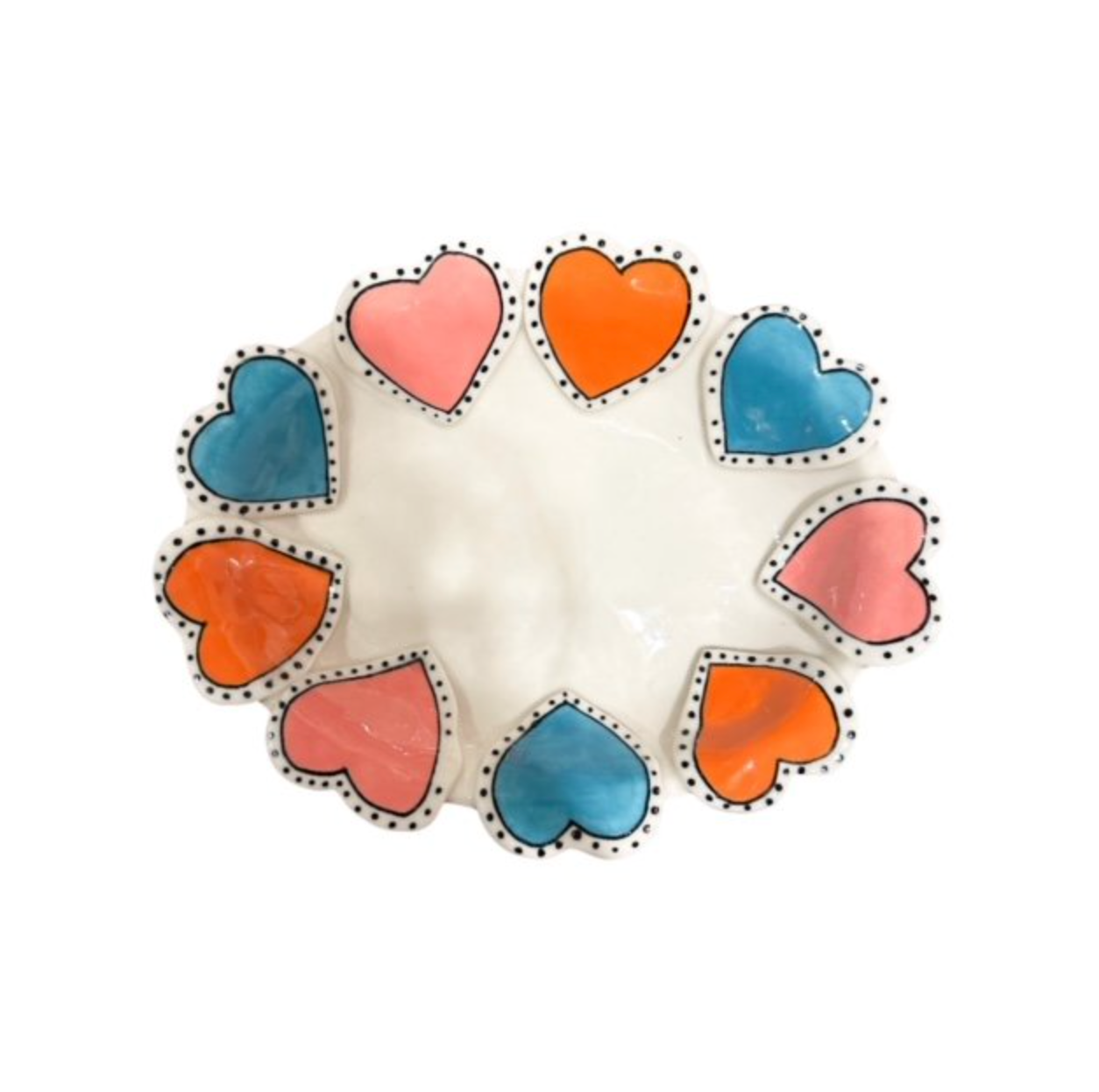 Turquoise, Pink & Orange Hearts Medium Oval Dish