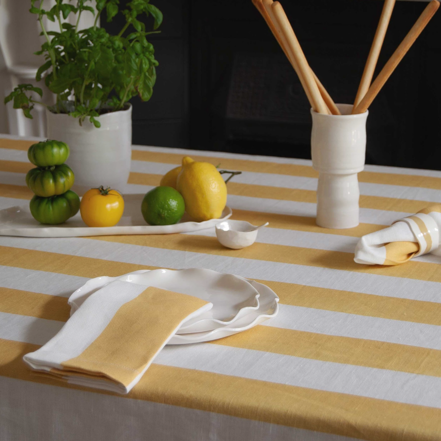 Set of 4 Yellow Striped Linen Napkins