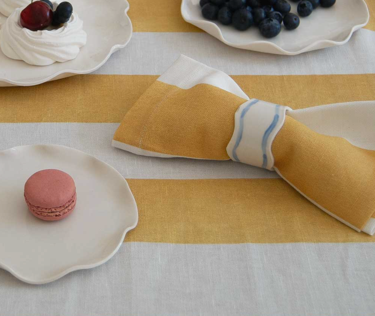 Set of 4 Yellow Striped Linen Napkins