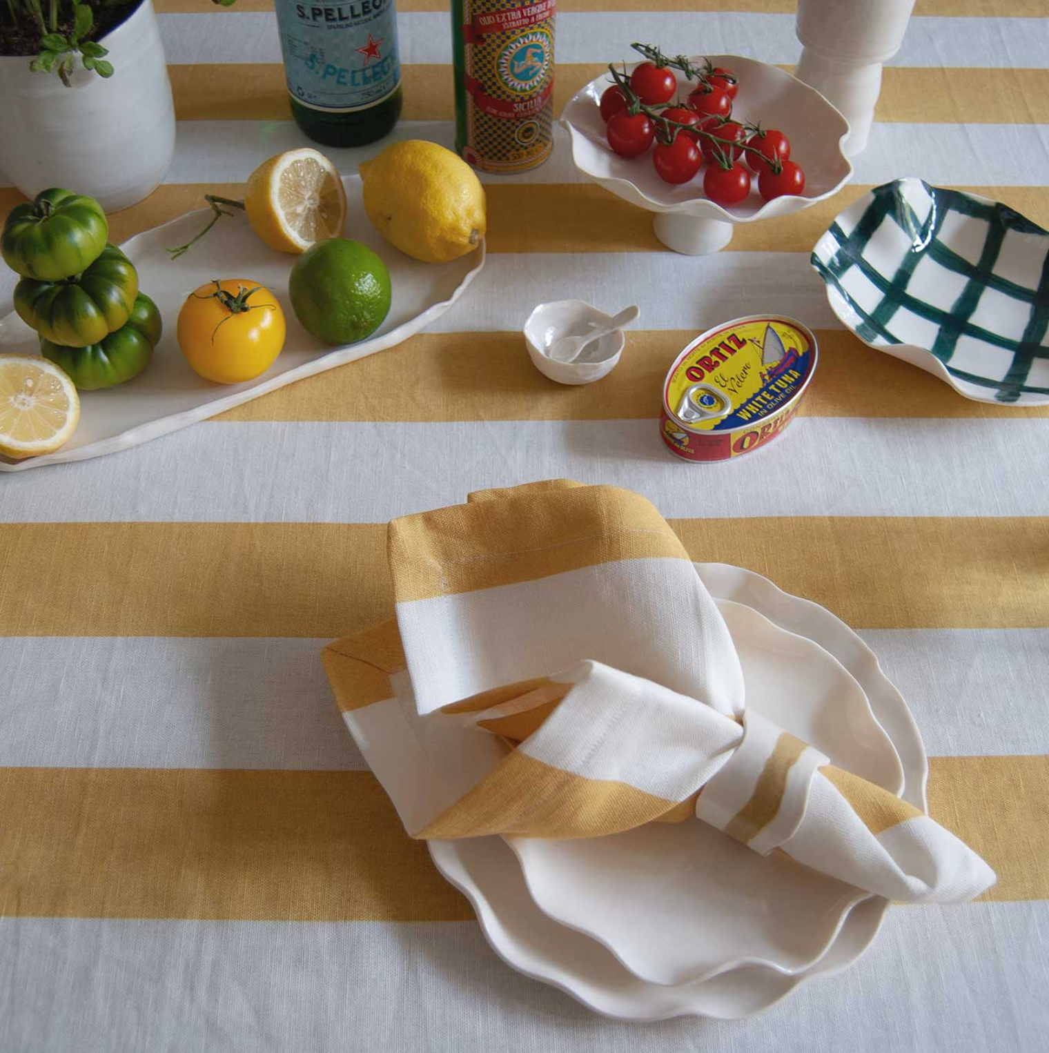 Set of 4 Yellow Striped Linen Napkins