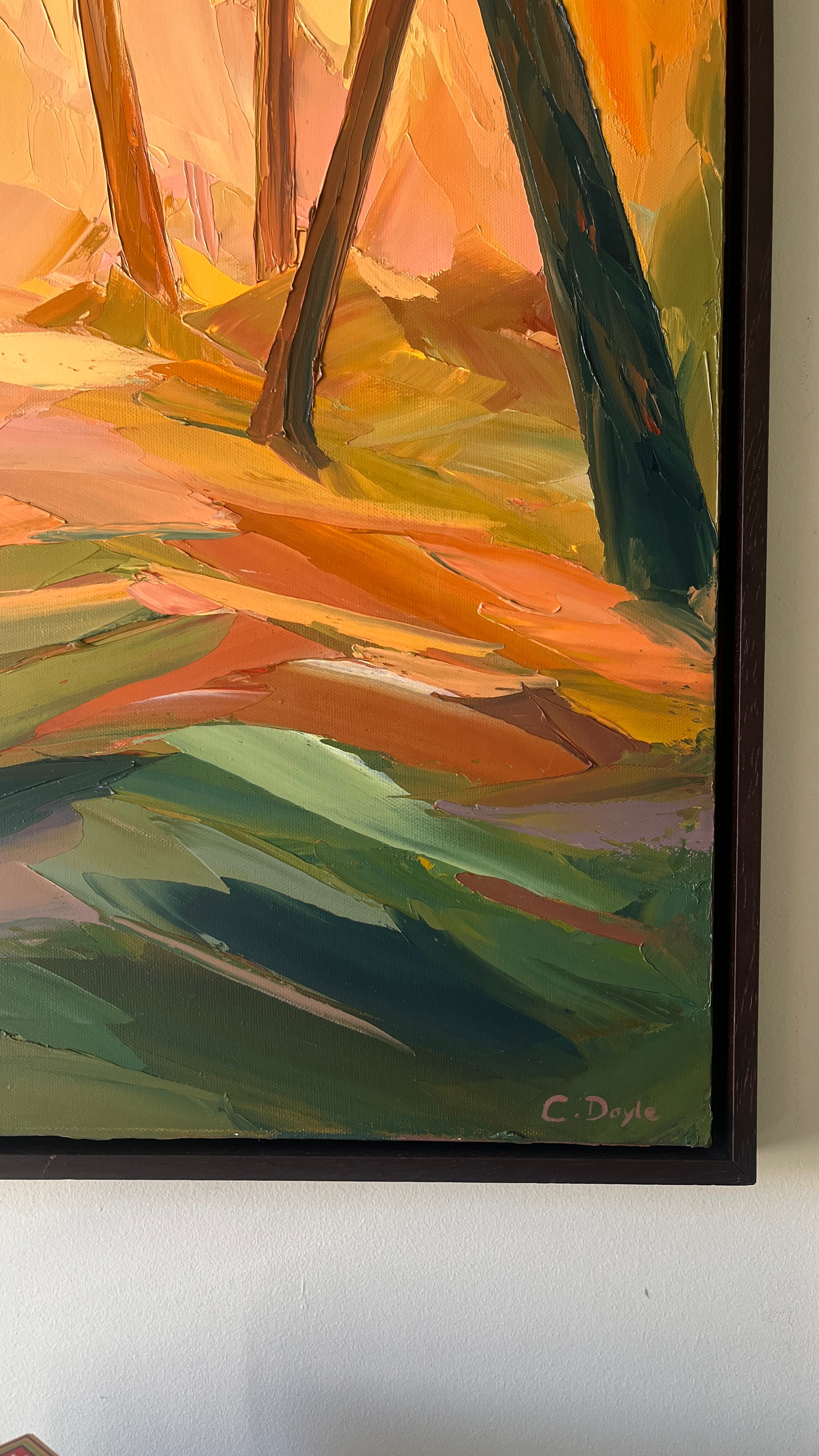 Detail image of Palette Knife painting in wall. Autumnal Woodland scene