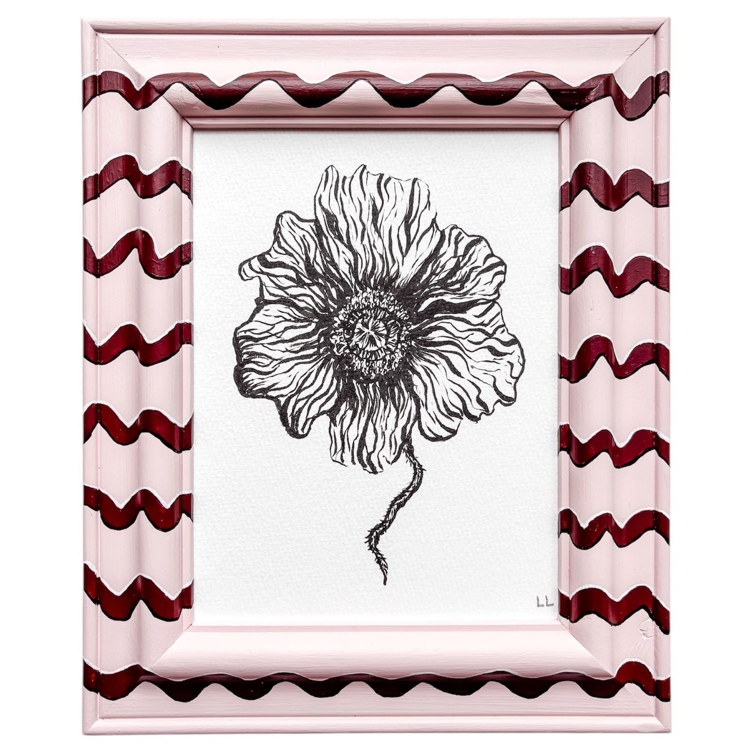 Hand painted frame and hand drawn flower inside 