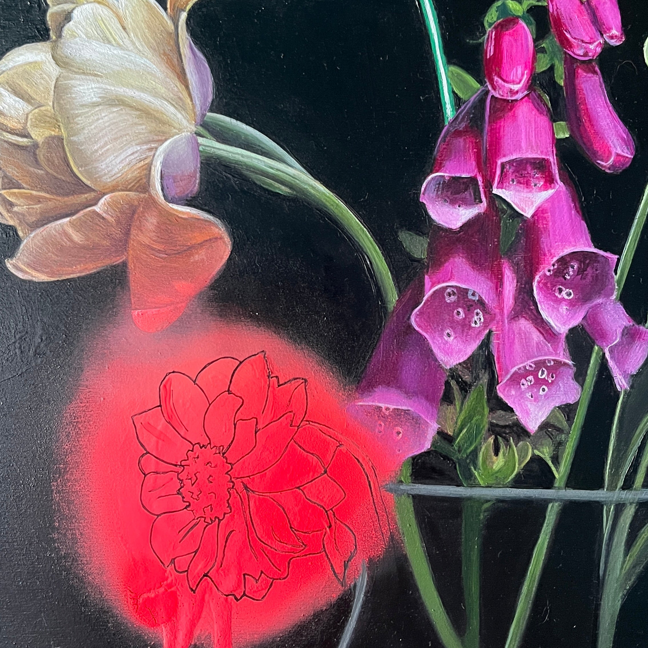 Close up detail of foxgloves and spray paint flower