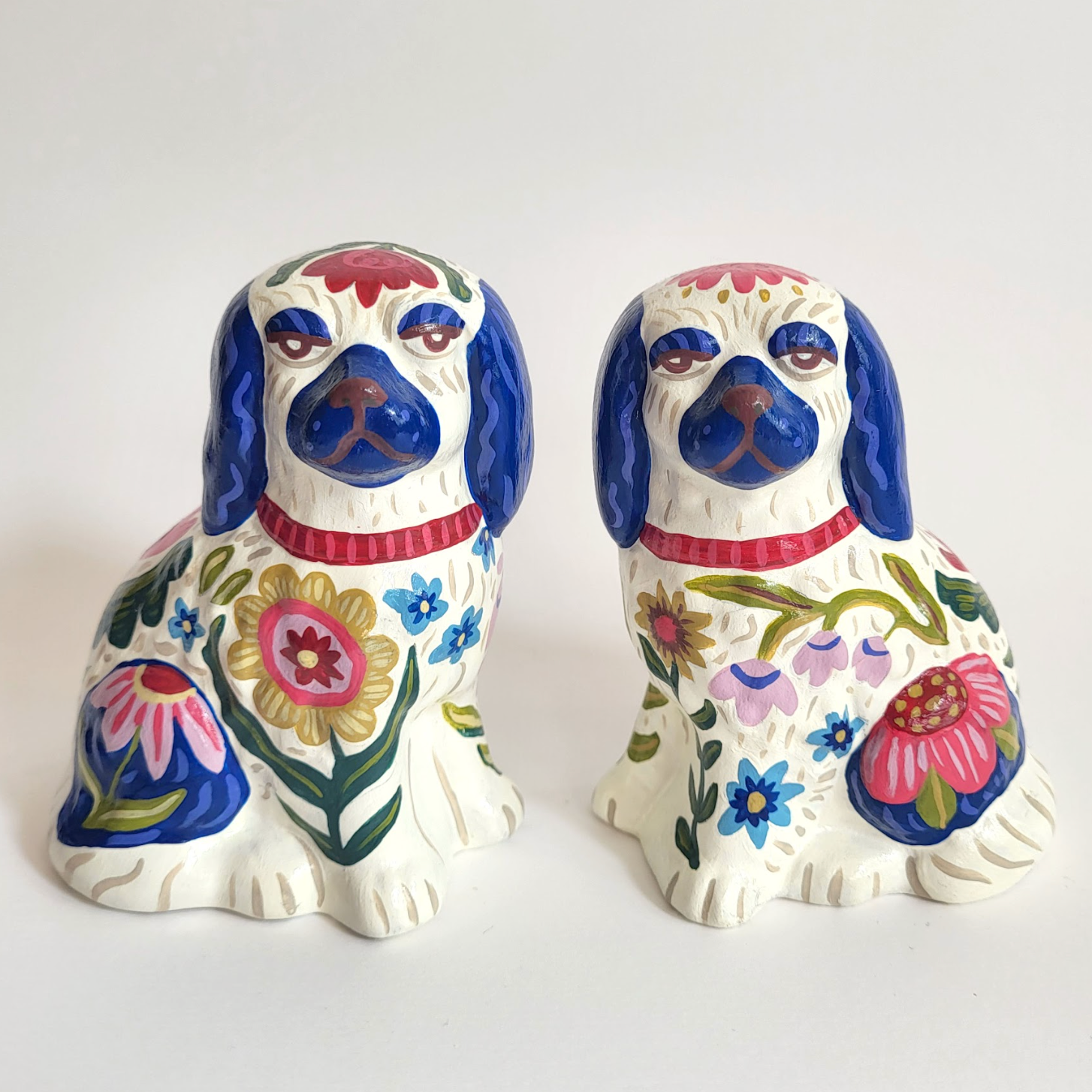 Pair of Blue Hand-Painted Dogs
