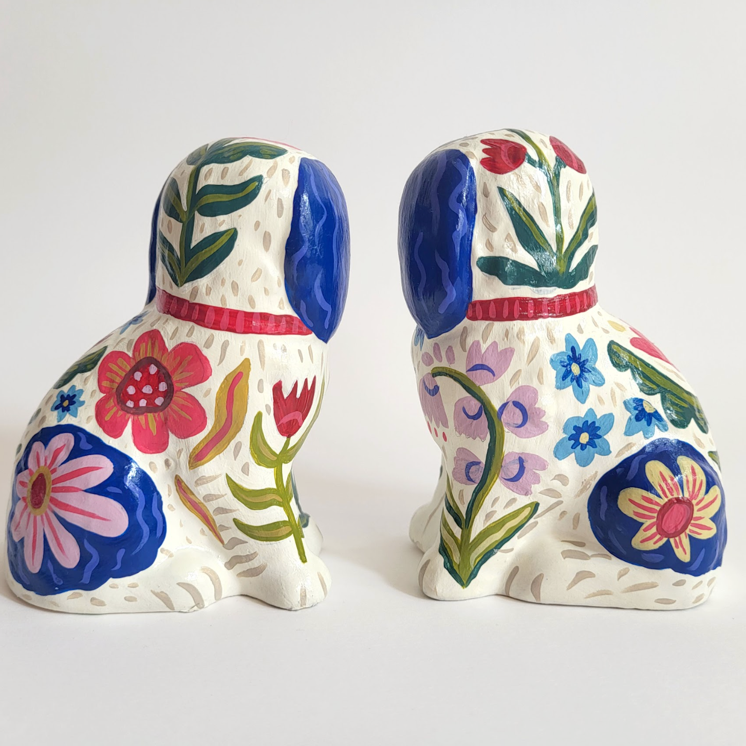 Pair of Blue Hand-Painted Dogs