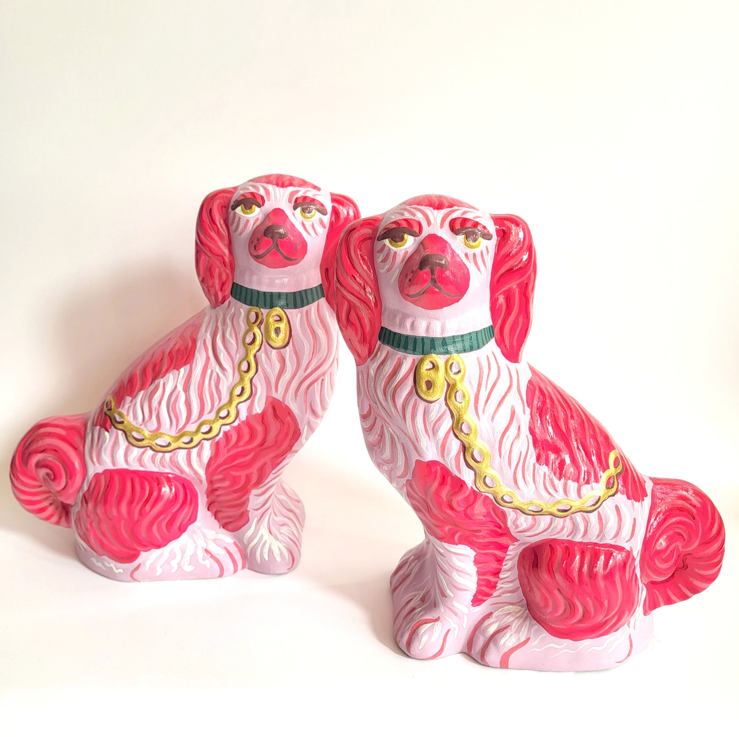 Pair of Pink Hand-Painted Dogs