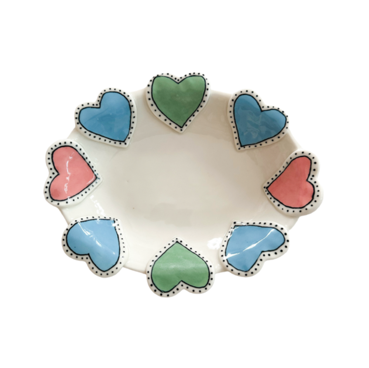 Blue, Pink & Green Hearts Large Oval Dish