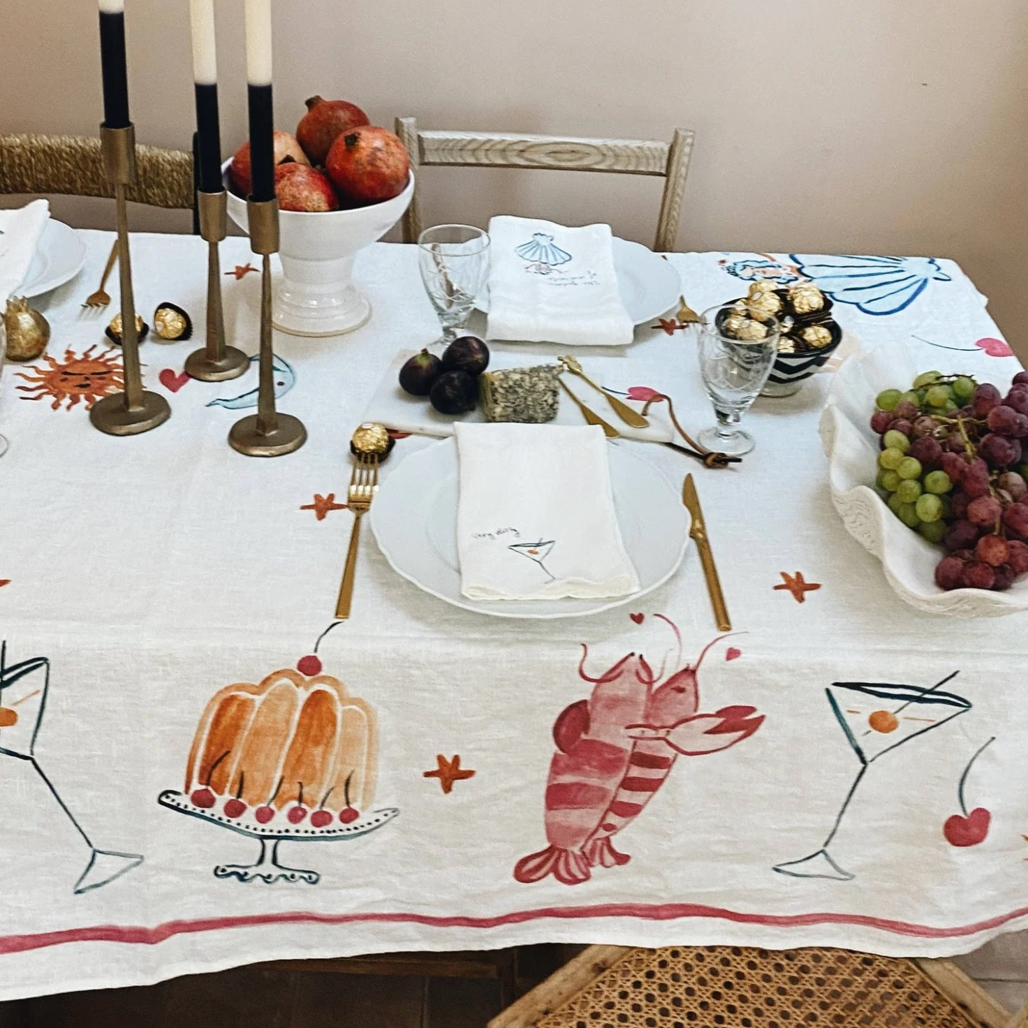 Illustrated Linen Tablecloth