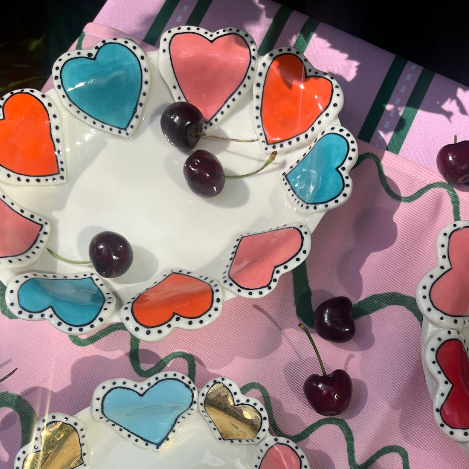 Turquoise, Pink & Orange Hearts Medium Oval Dish