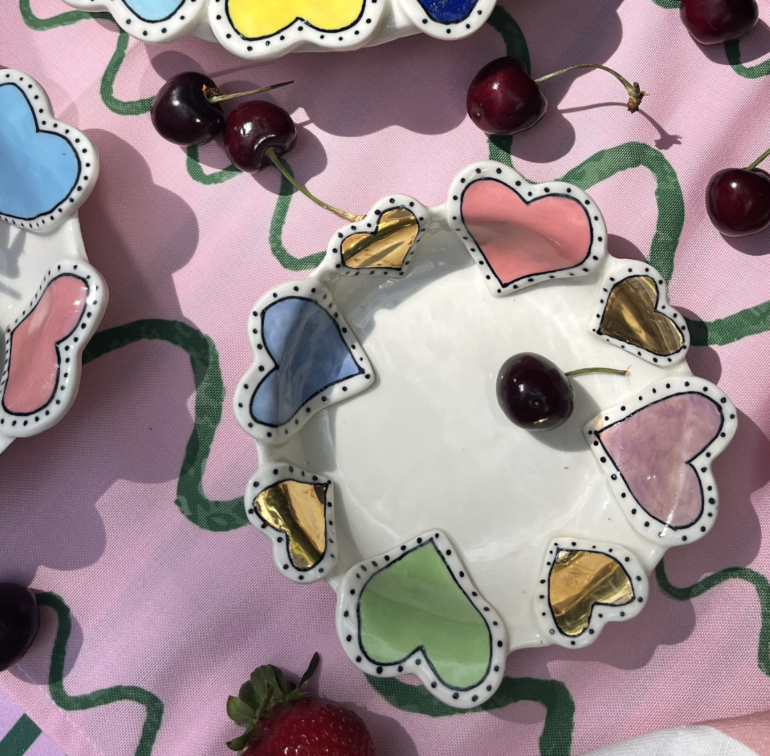 Pastel Tutti Frutti Gold Heart Small Round Dish