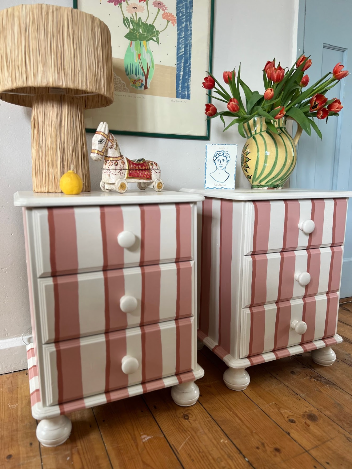 Pair of Pink & White Bedside Tables