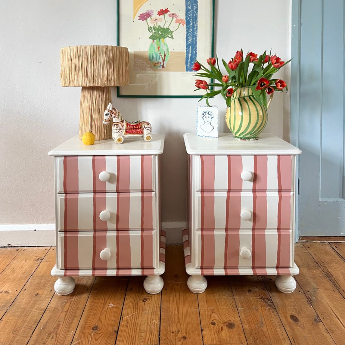 Pair of Pink & White Bedside Tables