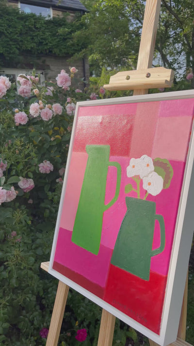 Colour block picture of jug and flowers 