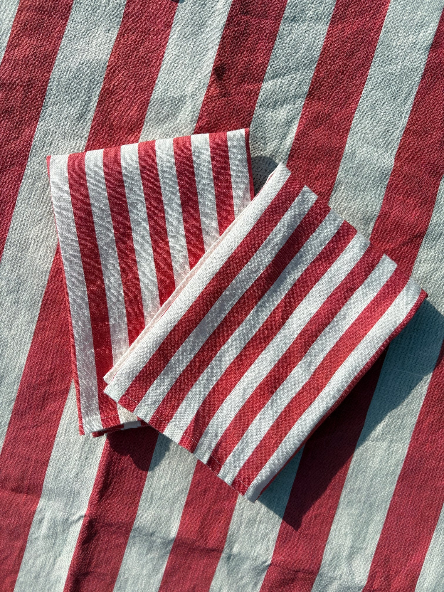 Set of 2 Red Striped Linen Napkins