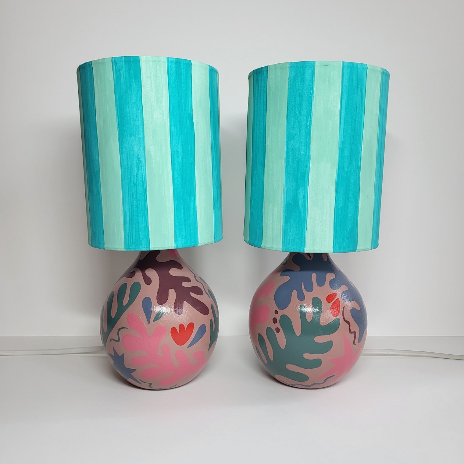 Pair of Hand-painted Lamps and Shades