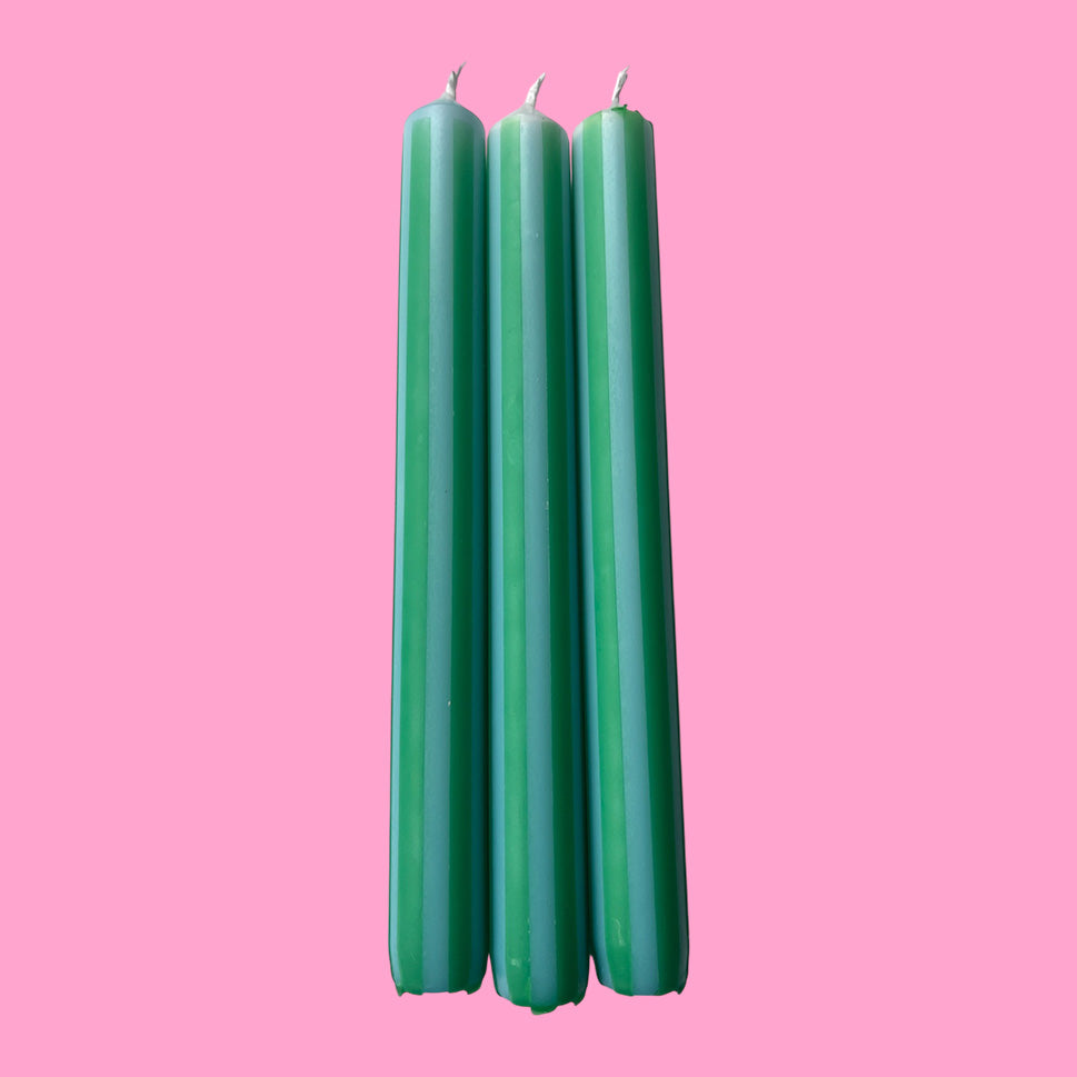 Turquoise & Green Pinstripe Candles