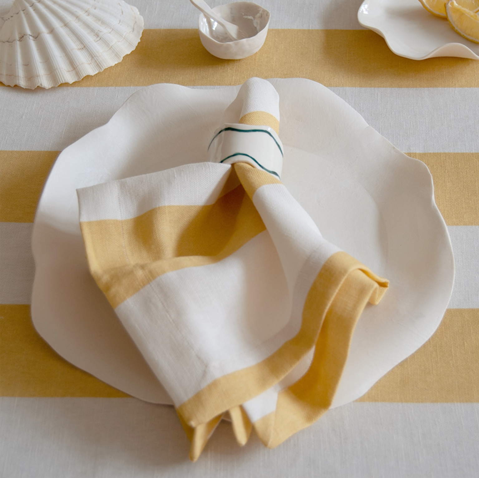 Set of 4 Yellow Striped Linen Napkins